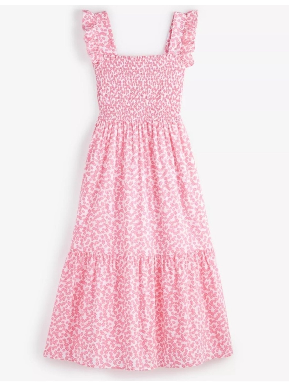 ON 34TH Cotton Smocked Floral Midi Dress pink and white Small